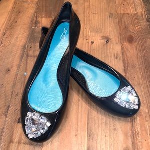 NWOT OKA-B Black Ballet Flats with Rhinestones